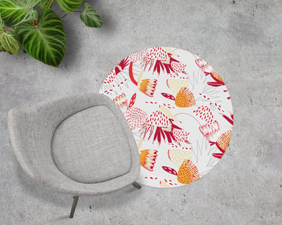 Coloray Vloerbeschermer - Patroon met rode bloemen Stoel Mat - 100x100 cm - Rood Computer Stoel Mat - Vloerbeschermer Bureaustoelmat - Mótif Bureaustoelmat - Ronde Mat - Etnische Thema