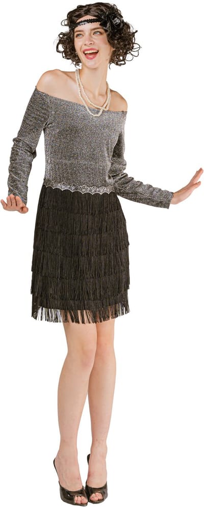 Joya Party® Gatsby Flapper Verkleed Jurk Dames | Charleston Verkleedjurk Roaring 20’s Verkleedjurk | Art Deco Zilver/Zwart met Franjes & Haarband | Verkleedkostuum Vrouwen Jaren Twintig | Maat S/M