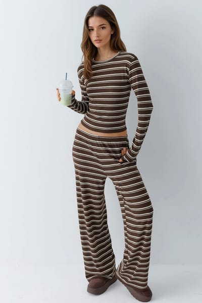 Gestreepte Wijdpijpen Twee-delige Co-ord Set