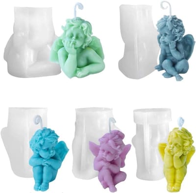 3D Silicone Mallen voor Kaarsen, Engelenvormen, DIY Decoratie en Chocolade, Set van 5 voor Creatieve Projecten