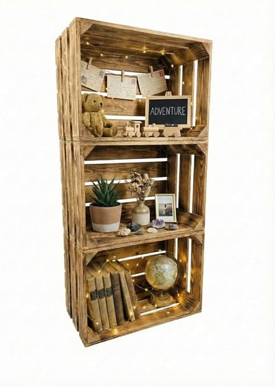 Gevlamde Houten Kisten - Opslagkisten Fruitkisten - Decoratie en Opslag - Unieke Vlammen Afwerking - 40x30x25 cm - Natuurlijk Hout