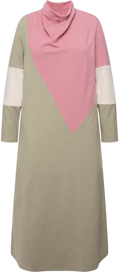 Ulla Popken - Dames - Sweatjurk watervalhals lange mouwen biologisch katoen - Steengrijs - Maat 46+
