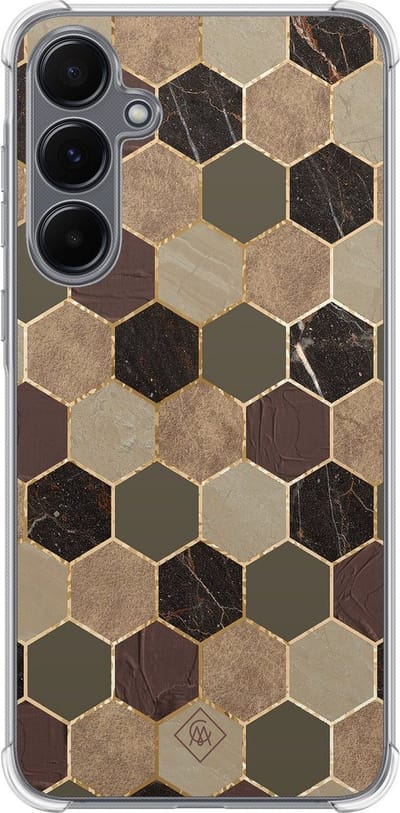 Casimoda® hoesje - Geschikt voor Samsung Galaxy A35 5G - Kubus Groen Bruin - Shockproof case - Extra sterk - TPU/polycarbonaat - Bruin/beige, Transparant