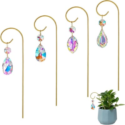 Plantensteun met kristallen zonvanger 7,5 inch - Set van 4 - Gouden houders - Creëer regenboogeffect - ShopVlot