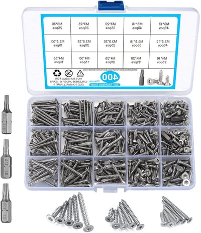 Assortiment van 400 Zelftappende Schroeven, RVS Verzinkte Torx Schroeven voor Hout en Gipsplaten met Diverse Maten van 12 mm tot 35 mm