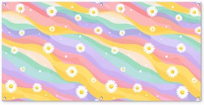Tuinposter 160x80 cm - Tuindecoratie Madeliefjes - Kleurrijk - Pastel - Vrolijk - Poster voor in de tuin - Buiten decoratie - Schutting tuinschilderij - Tuindoek muurdecoratie - Wanddecoratie balkondoek