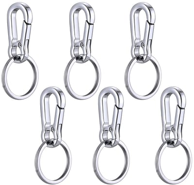 Sleutelhangers - RVS Karabijnhaak - Kleine karabijnhaak - Mini Musketon en ringetjes - Auto Klein Carabiner Sleutel Hanger - Sleutelhaak - kleine karabijnhaken - Karabijn haak ringen - Keychain Karabijnsluiting - 6 stuks - Zilver