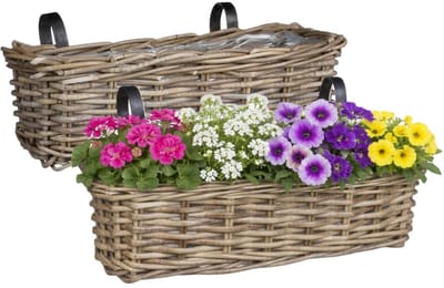 Mica Decorations Hangmand voor planten - 2x - 46 x 19 x 15 cm - gevlochten - hangende railing plantenbak - beugels