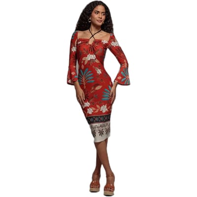 Midi jurk met print met strik op de rug dames Goddiva