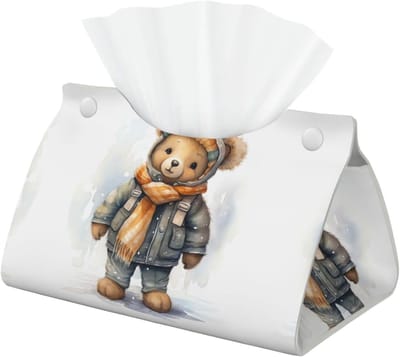 Decoratieve Tissue Box Cover met Leuke Beer Motief - Esthetische Lederen Tissue Houder voor Badkamer, Kantoor en Thuisgebruik - Functionele en Stijlvolle Organizer Box