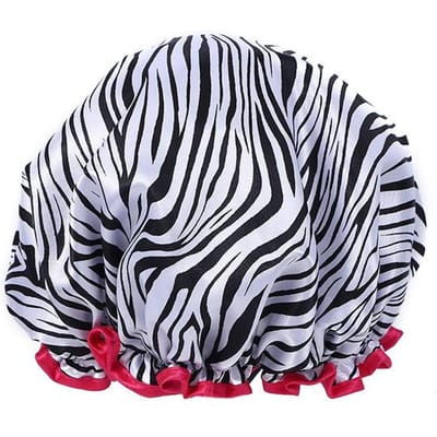 1 bonnet de douche imperméable à imprimé léopard, double couche élastique, couverture de cheveux, bonnet de douche réutilisable à points ondulés, fournitures de salle de bain gray