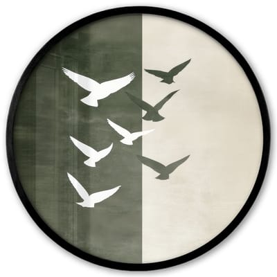 Poster in lijst Rond - Fotolijst 40x40 cm - Posters - Japandi - Vogel - Groen - Ronde posterlijst zwart - Decoratie - Wanddecoratie woonkamer - Muurdecoratie slaapkamer