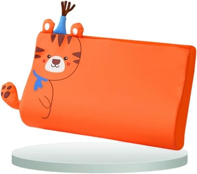 VHV Ergonomisch Kinderkussen met Schattig Diermotief - Ademend & Hypoallergeen Peuterkussen - 100% Puur Katoen en Linnen - Ideaal voor Kleuterschool, Thuis & Reizen - Oranje kleur