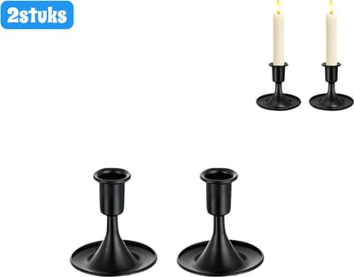 Kandelaar - Metalen Trompet - Vintage Kandelaar - Voor Romantisch Diner - Europese Stijl - Woondecoratie - Zwart - Tweedelige Set