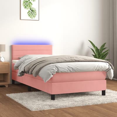 vidaXL - Boxspring - met - matras - en - LED - fluweel - roze - 90x200 - cm