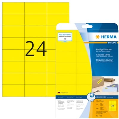 Herma etiketten geel 70x37 20 vel DIN A4 480 stuks 4466