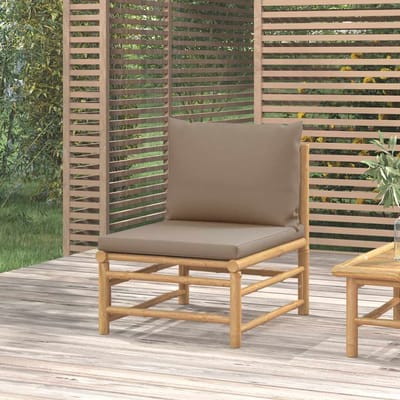 vidaXL - Tuinmiddenbank - met - kussens - bamboe - taupe