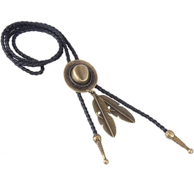 Zwarte PU lederen Western Rodeo Bolo Tie Bola ketting antiek messing 104cm black