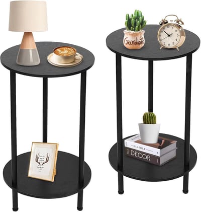 Set van 2 ronde bijzettafels zwart - 2 lagen