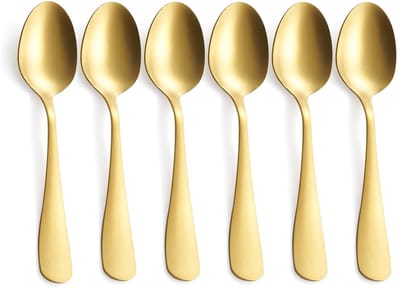 Dailygoods- Dessertlepel set van 6 - Hoogwaardig roestvrij staal - Matte gouden afwerking - Vaatwasmachinebestendig - 17,2 cm - Comfortabel ontwerp - Theelepel