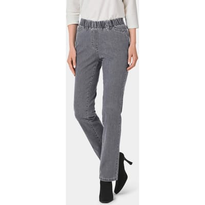 Jeans CARLA met elastische tailleband en glittersteentjes - grijs - Gr. 38 van Goldner Fashion