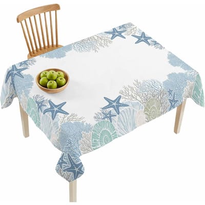 Couronne de fleurs du Jour de l'Indépendance Nappe rectangulaire imperméable Fleur étoile rouge bleue Drapeau USA Housse de table pour dîner cuisine 140x140cm