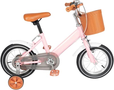 Meisjesfiets - Kinderfiets Balansfiets - Leren Fietsen - Met Mand en Steunwielen - 12 inch - Roze