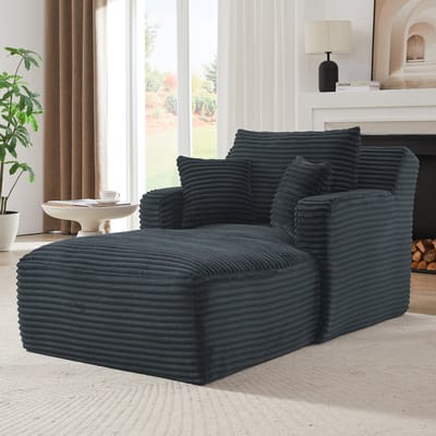 STILVORA Chaise Longue Bank - Relaxfauteuil En Slaapbank - Voor Woonkamer, Kantoor En Appartement - Corduroy Donkergrijs