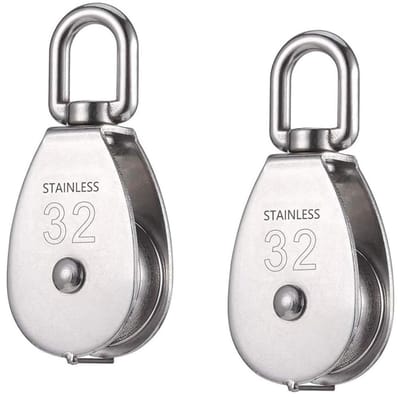 TOVBMUP 2 Stuks Schalenomleidrollen - M32 Umlenkrolle - 32x12mm Roestvrijstalen Rol met 32mm Groef - 360° Stil en Soepel Draaiend - Geschikt voor Binnen en Buiten - Max. Belasting 250kg - Complete Set voor Touw- en Kabelgeleiding