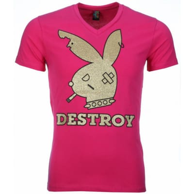T-shirt - Destroy Print - Roze
