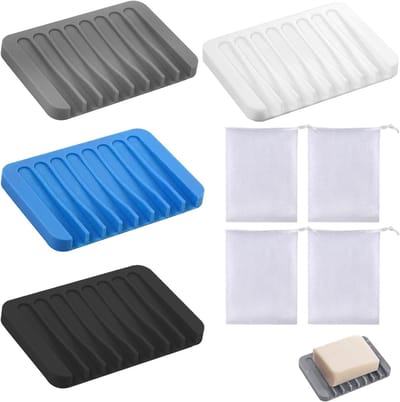 Elegante set van 4 siliconen zeepdisplays met afvoer - Universele houder voor zeep en kleine items - Verkrijgbaar in vier kleuren