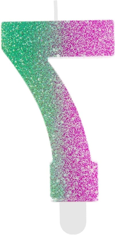 Verjaardagskaars Nummer 7 - Taartkaars Filmthema - Taart Decoreren - Roze Groen Kleurenpalet - 10 cm - Roze Groen