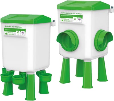 MyHens voerautomaat 4 kg & waterdispenser 8 l - korte/lange poten - voerdispenser en drinkbak voor pluimvee/drinkbak in set - afneembare poten