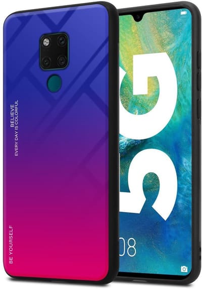 Cadorabo Hoesje geschikt voor Huawei MATE 20 in PAARS - ROOD - Tweekleurige beschermhoes van TPU-silicone Case Cover en achterzijde van gehard glas