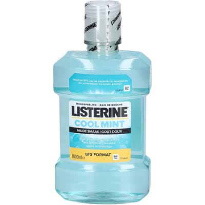 Listerine Cool Mint Mild Mondspoeling, Met Essentiële Oliën, Tegen Slechte Adem en Tandplak, Mild Muntsmaak, 1 L