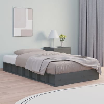 vidaXL - Bedframe - massief - hout - grijs - 75x190 - cm