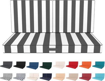 Loveseat Kussenset - Terras Kussens - Buiten Zitten - Waterdicht en Vervagingsbestendig - 117 x 61 cm - Grijs Gestreept