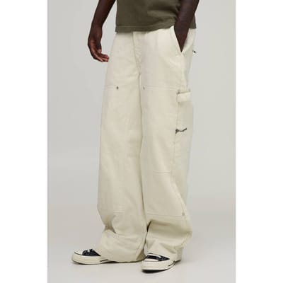 Baggy Fit Twill Timmermansbroek Met Meerdere Zakken | Ecru | Size 30