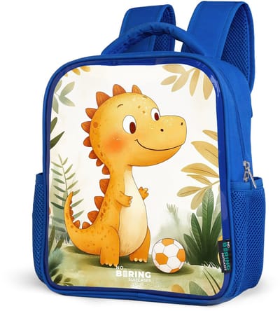 NoBoringSuitcases.com® - Rugzak blauw - Schooltas jongens - Dino - Voetbal - Oranje - Kinder rugtas jongen - Boekentas kind - Kinderrugzak voor school - Schoolrugzak