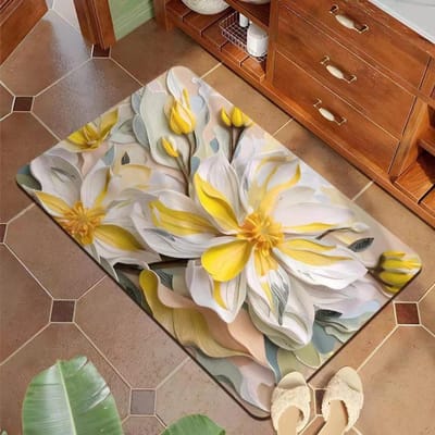 Tapis de sol absorbant pour salle de bain en forme de fleur à expansion tridimensionnelle 3D Tapis de porte de salle de bain rembourré pour porte d'entrée 30*40cm(2.5mm) white