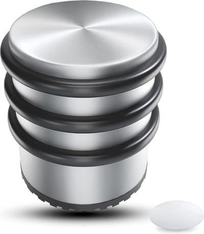 Deurstopper van roestvrij staal, hoog [1 stuk] + 1 extra wanddeurstopper - premium deurstopper zonder boren 1,1 kg - zware deurstopper bodem - 7,5 x 8 cm deurstopper