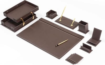 Lederen bureau Set -BRUIN - Bureau accessoires Set - 12 Accessoires - Office Desk Organizer Set - handgemaakte lederen bureau set - Manager Gift