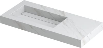 INK Pitch wastafel in keramische slab wasbak links met drain en front en side skirts zonder kraangat 100x45x9cm, calacatta mat