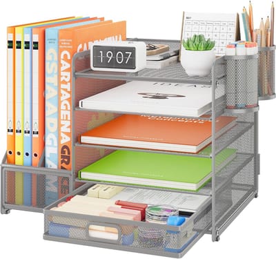 Bureau-organizer met archiefkast en 5 verdiepingen - Multifunctionele desktop organisatie met pennenhouders en lade