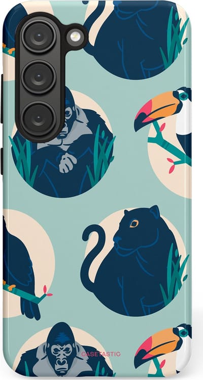 Casetastic hoesje geschikt voor Samsung Galaxy S23 - Dubbellaagse bescherming - Wilde Dieren Mix - Fashion Case - Lichtgrijs Donkerblauw Crème Donkergrijs