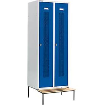 Schäfer Shop Select Kledinglocker, met zitbank, 2 compartimenten, 400 mm, draaigrendelslot, deur gentiaanblauw