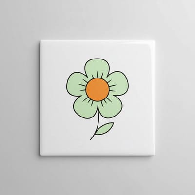 Minimalistische Enkele Bloem Illustratie Keramische Tegel – 15×15 cm Moderne Bloemen Muurdecoratie Woondecoratie
