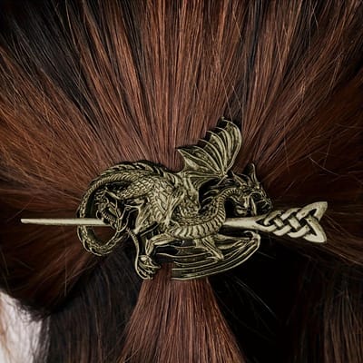 Set van 2 Vintage Viking Draak Haarklemmen voor Vrouwen, Scandinavische Noorse Stijl Haaraccessoires voor Feestdecoratie One-size brown