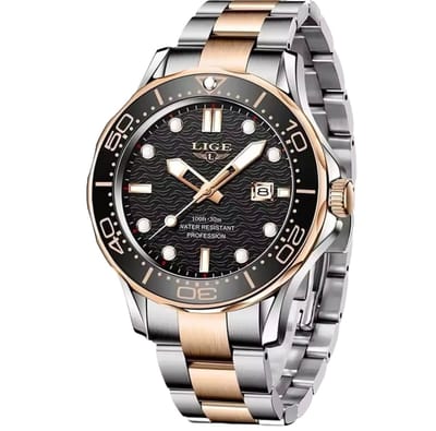 Lige Herenhorloge - Polshorloge - Heren - Horloge - Horlogedoos - Mannen - Rosé Zwart - RVS