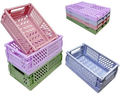 GELLDG 4 Stuks Opbergdozen - Klappboxen - 15 x 10 x 5,6 cm - Opvouwbaar, Stapelbaar, Snel in Elkaar te Zetten - Geschikt voor Keuken, Huishouden, Kantoor en Slaapkamer - Plastic